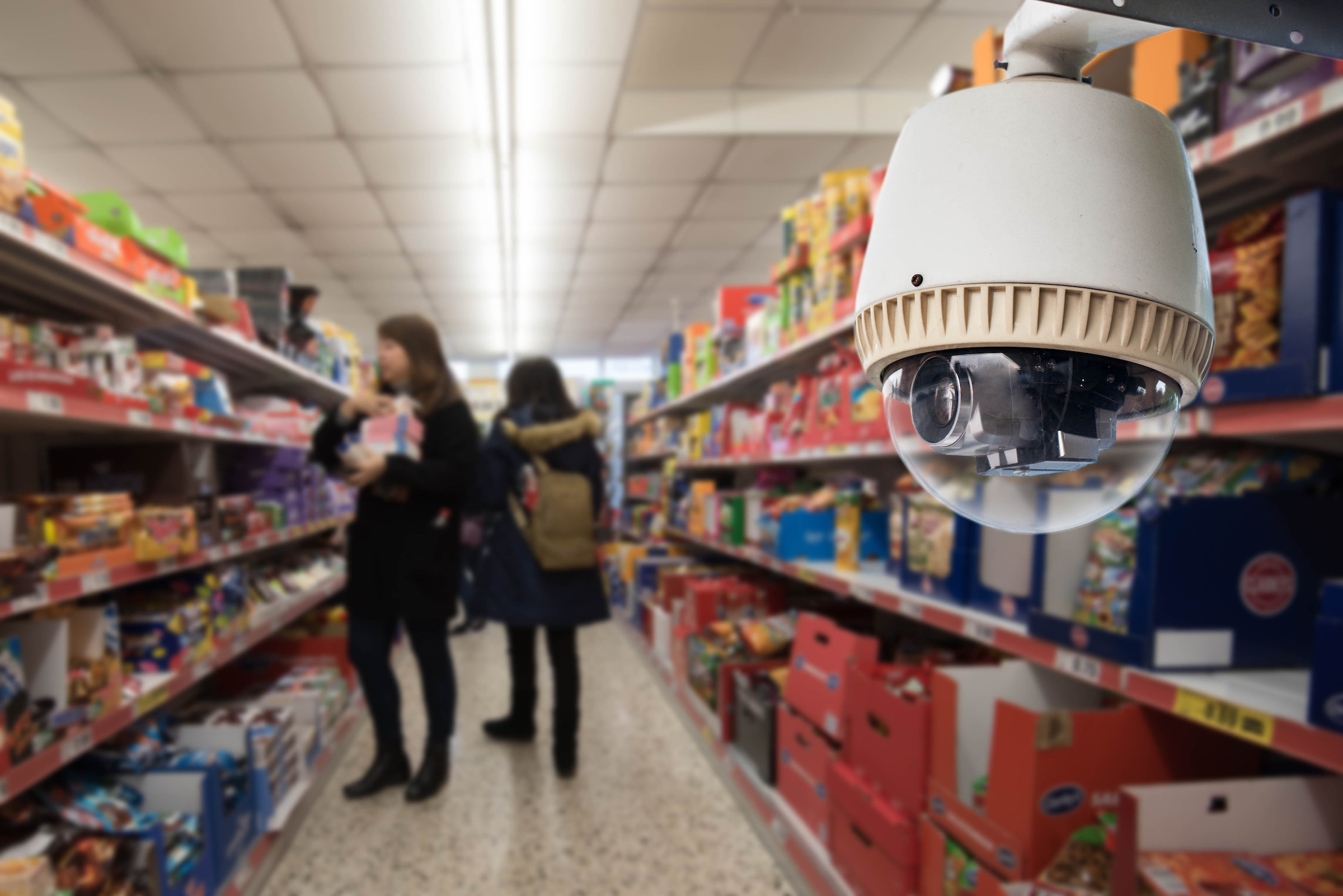 Security Camera Monitoring Shoppers in Grocery Store