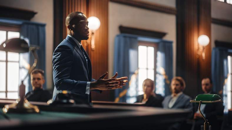 Male lawyer working in a court